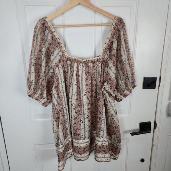 Free People Tops - FREE PEOPLE Vintage Lover Cotton Top Medium Womens Tunic Floral Boho Peasant NEW